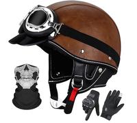 German Style Motorbike Half Helmet ECE 22.06 Certified - Lightweight Open Face Motorbike Helmet for Adults - Waterproof Design for Cruiser/Chopper/Scooter B5,S/(55~56cm)