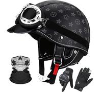 German Style Motorbike Half Helmet ECE 22.06 Certified - Lightweight Open Face Motorbike Helmet for Adults - Waterproof Design for Cruiser/Chopper/Scooter B2,XL/(61~62cm)