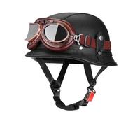 German style MotorBike Helmet with PU Leather Retro style Visor Half face Motorcycle Helmets with Lightweight Open Design DOT Certified L/59-60cm