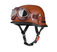 German style MotorBike Helmet with PU Leather Retro style Visor Half face Motorcycle Helmets with Lightweight Open Design DOT Certified L/59-60cm
