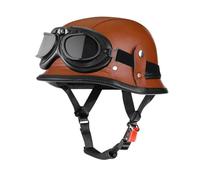 German style MotorBike Helmet with PU Leather Retro style Visor Half face Motorcycle Helmets with Lightweight Open Design DOT Certified XL/61-62cm
