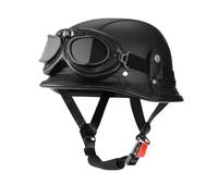 German style MotorBike Helmet with PU Leather Retro style Visor Half face Motorcycle Helmets with Lightweight Open Design DOT Certified XL/61-62cm
