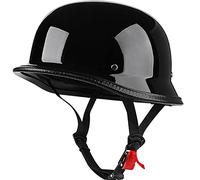 German Style Motorbike Open Face Helmet Retro Motorcycle Half Helmet for Men & Women DOT/ECE Certified Unisex Skull Cap for Bike Scooter ATV UTV Skateboard,Bright Black,L