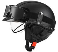 German Style Motorcycle Half Helmet Skull Cap Helmets, Cruiser helmet with Goggles, Retro Scooter Helmet for Men Women, Moped Helmet, Baseball Cap Helmets Approved by DOT 15,M=56-58cm