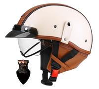 German Style Motorcycle Half Helmet, Vintage DOT/ECE Approved Open Face Motorbike Helmet with Adjustable Quick Release Buckle, Retro Scooter Crash Helmet for Adult Men and Women A,XL59-60CM