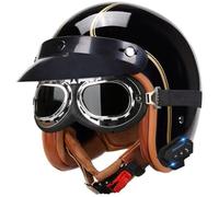German Style Motorcycle Helmet DOT Approved Men Women Half Helmets Skull Cap Half Shell Helmets with Goggles, Motocross Helmet with Bluetooth, for Cruiser Moped Scooter Chopper 11,L=59-60cm