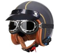 German Style Motorcycle Helmet DOT Approved Men Women Half Helmets Skull Cap Half Shell Helmets with Goggles, Motocross Helmet with Bluetooth, for Cruiser Moped Scooter Chopper 7,L=59-60cm