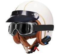 German Style Motorcycle Helmet DOT Approved Men Women Half Helmets Skull Cap Half Shell Helmets with Goggles, Motocross Helmet with Bluetooth, for Cruiser Moped Scooter Chopper 4,M=57-58cm