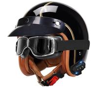 German Style Motorcycle Helmet DOT Approved Men Women Half Helmets Skull Cap Half Shell Helmets with Goggles, Motocross Helmet with Bluetooth, for Cruiser Moped Scooter Chopper 12,M=57-58cm