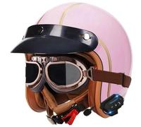 German Style Motorcycle Helmet DOT Approved Men Women Half Helmets Skull Cap Half Shell Helmets with Goggles, Motocross Helmet with Bluetooth, for Cruiser Moped Scooter Chopper 13,S=55-56cm