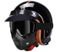 German Style Motorcycle Helmet DOT Approved Men Women Half Helmets Skull Cap Half Shell Helmets with Goggles, Motocross Helmet with Bluetooth, for Cruiser Moped Scooter Chopper 23,XL=61-62cm