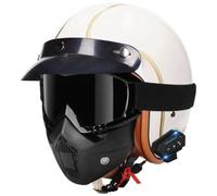 German Style Motorcycle Helmet DOT Approved Men Women Half Helmets Skull Cap Half Shell Helmets with Goggles, Motocross Helmet with Bluetooth, for Cruiser Moped Scooter Chopper 21,M=57-58cm