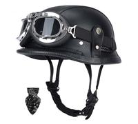 German-style motorcycle helmet, ECE-certified vintage jet helmet with quick-release buckle, breathable lining, and visor, unisex E,2XL61-62CM