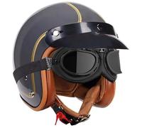 German Style Motorcycle Helmet, ECE/DOT Approved Retro Half Helmet Men Women Adult For Scooter Bike Cruiser With Goggles And Removable Inner Gray,M
