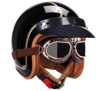 German Style Motorcycle Helmet, ECE/DOT Approved Retro Half Helmet Men Women Adult For Scooter Bike Cruiser With Goggles And Removable Inner Bright Black 1,M