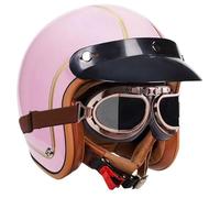 German Style Motorcycle Helmet, ECE/DOT Approved Retro Half Helmet Men Women Adult For Scooter Bike Cruiser With Goggles And Removable Inner Pink 2,M