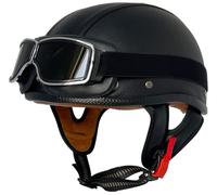 German Style Motorcycle Helmet, Motorcycle Open Face Helmet, Skull Cap Helmets with Goggles, Men Women Motocross Helmets DOT Approved for Street Cruiser Moped Scooter Chopper 18,2XL=63-64cm