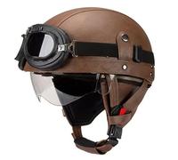 German Style Motorcycle Helmet Retro Motorbike Half Helmet Leather Open-Face Half Helmet Avce Goggles Moped Jet Helmet ECEDOT Approved Adjustable Quick Release Buckle Z-30,L:59-60CM
