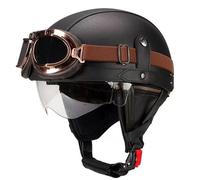German Style Motorcycle Helmet Retro Motorbike Half Helmet Leather Open-Face Half Helmet Avce Goggles Moped Jet Helmet ECEDOT Approved Adjustable Quick Release Buckle Z,M:57-58CM