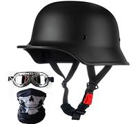 German Style Motorcycle Helmet, Thin Skull Cap Half Helmet for Adult Men Women+ Face Mas+Goggles, ECE Half Shell Helmet, Retro Half Face Helmet for Cruiser Scooter Chopper, ECE Approved