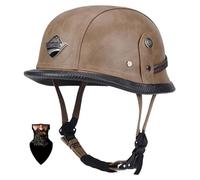 German Style Motorcycle Helmet with PU Leather Vintage Open Face Helmet, DOT/ECE Certified for Adult Men and Women, Suitable for Scooters, Mopeds and Bicycle Helmets D,M55-56CM