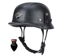 German Style Motorcycle Helmet with PU Leather Vintage Open Face Helmet, DOT/ECE Certified for Adult Men and Women, Suitable for Scooters, Mopeds and Bicycle Helmets A,M55-56CM