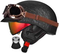 German Style Motorcycle Retro Half Helmet ECE Approved, Vintage Open Face Motorbike Helmet with Adjustable Quick Release Buckle for Chopper Cruiser Street Scooter S-XXL 3,M