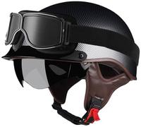 German Style Open Face Motorcycle Half Helmet DOT/ECE Certified - Built-In Retractable Visor Detachable Peak for Adult Men/Women - Cruiser, Chopper, Scooter Motorbike Helmets 2,M