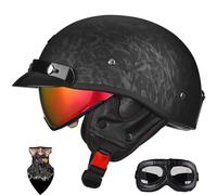 German Style Open Face Motorcycle Half Helmet ECE 22.06 Certified - Built-in Retractable Visor Detachable Peak for Adult Men/Women - Cruiser, Chopper, Scooter Motorbike Helmets