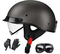 German Style Open Face Motorcycle Half Helmet for Adult Men/Women ECE 22.06 Certified - Built-in Retractable Visor Detachable Peak Cruiser, Chopper, Scooter Motorbike Helmets 4,M/(57~58cm)