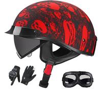 German Style Open Face Motorcycle Half Helmet for Adult Men/Women ECE 22.06 Certified - Built-in Retractable Visor Detachable Peak Cruiser, Chopper, Scooter Motorbike Helmets 6,L/(59~60cm)