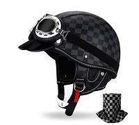 German Style Retro Motorcycle Half Open Face Leather Generic - DOT Approved Vintage Cap Shell Goggles for Men Women
