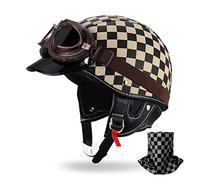 German Style Retro Motorcycle Half Open Face Leather Generic - DOT Approved Vintage Cap Shell Goggles for Men Women