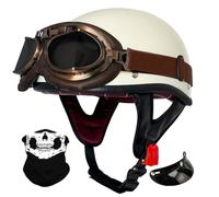 German Style Retro Motorcycle Helmets, Motorbike Half Helmet Skull Cap with Goggles, DOT Approved Adult Men Women Vintage Half Face Helmet for Moped Bike Cruiser Scooter Chopper (M, M 57~58CM)