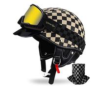 German Style Vintage Leather Half Open Face Motorcycle Generic - DOT Approved with Goggles, Unisex for Cruiser Street Bike Scooter