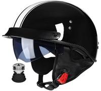 German Style Vintage Motorcycle Jet Helmet, DOT/ECE Approved Open Face Motorbike Helmet, Retro Half Helmet, with Sun Visor and Removable Inner, for Adult Men Women M~XXL 1,M