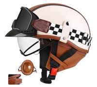 German Style Vintage Motorcycle Jet Helmet ECE Certified High Density ABS Durable Leather - Removable Breathable Liner Quick Release System - Universal Bowl Helmet for Scooters/Cruisers 1,M55-56CM
