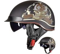 German Style Vintage Motorcycle Jet Helmet Open Face Crash Helmet, Retro Half Motorbike Helmet, DOT/ECE Approved, with Sun Visor Removable Inner Lining, for Adult Men and Women 4,M