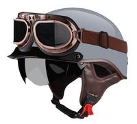 German Style Vintage Motorcycle Jet Helmet Open Face Helmets, DOT/ECE Approved Adult Men And Women Motorcycle Crash Helmet With Sun Visor E,M