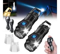 German Three-Eyed Monster Mini Flash Super Power Flashlight, 2025 New Mini Tactical Flashlight, with Soft Light Cover, Tail Hook, 5 Modes, IPX7 Waterproof, Thumb Flashlight with Clip (Black*2)