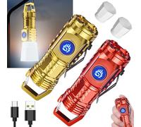 German Three-eyed Monster Thumb Flashlight, Super Power Flash, Multi-Functional Pen Clip Flashlight, Light Steel - High Lumen Rechargeable, Waterproof (Red+Gold)