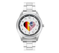 German U.S. Flag Quartz Watch Stainless Steel Wrist Watches for Men Women Easy to Read