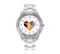 German U.S. Flag Quartz Wrist Watch Stainless Steel Watches for Men Women Easy to Read