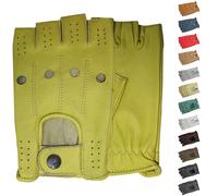 German Wear Driving Half Finger Fingerless Drivers Gloves Leather Gloves - Yellow - Medium