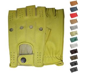 German Wear Driving Half Finger Fingerless Drivers Gloves Leather Gloves - Yellow - Medium