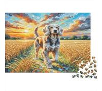 German Wirehaired Pointer 1000 Piece Cardboard Puzzle Dog in Wheat Field Challenging Brain Teaser Adult Puzzle Enthusiasts Mental Stimulation Problem Solving Indoor Solo Activity 52x38cm/1000pcs