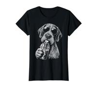 German Wirehaired Pointer Drinking Iced Coffee Funny Dog Value Graphic T-Shirt, Women, Black, L
