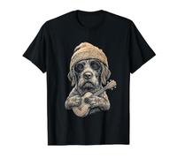German Wirehaired Pointer Ukulele Beanie Y2K Aesthetic Value Graphic T-Shirt, Men, Black, L