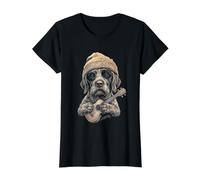 German Wirehaired Pointer Ukulele Beanie Y2K Aesthetic Value Graphic T-Shirt, Women, Black, M