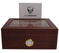 GERMANUS Cigar Humidor Classic Desk for Approx. 50 Cigars, Brown, with Hygrometer and Humidifier and GERMANUS Manual